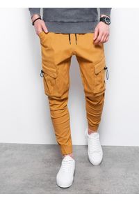 Ombre Clothing - Spodnie męskie joggery - musztardowe V13 P1026 - XL. Kolor: żółty. Materiał: bawełna, elastan