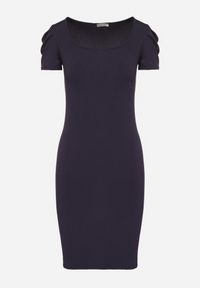 Born2be - Granatowa Sukienka o Dopasowanym Kroju z Bufiastymi Rękawami Aravitia. Okazja: na co dzień. Kolor: niebieski. Typ sukienki: dopasowane, proste. Styl: casual #5