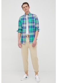 Polo Ralph Lauren spodnie 714864266002 męskie kolor beżowy gładkie. Kolor: beżowy. Materiał: dzianina. Wzór: gładki #3