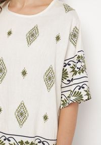 Born2be - Beżowo-Ciemnozielony Wiskozowy Komplet w Stylu Boho Szerokie Spodnie i Bluzka T-shirt Sarilorae. Kolor: zielony. Materiał: wiskoza #5