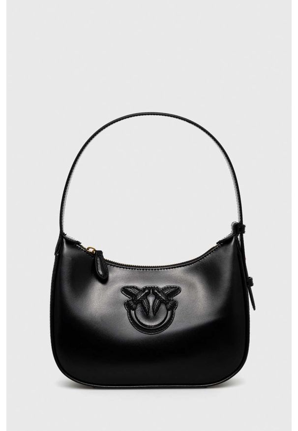 Pinko torebka skórzana kolor czarny. Kolor: czarny. Materiał: skórzane. Rodzaj torebki: na ramię