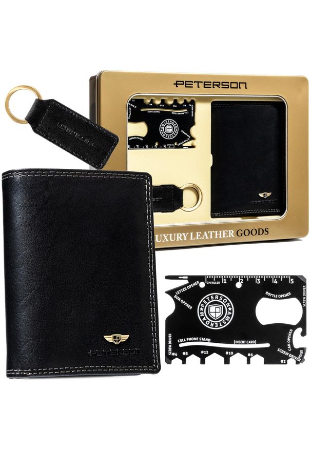 Portfel męski RFID na prezent w eleganckim pudełku - Peterson. Materiał: skóra