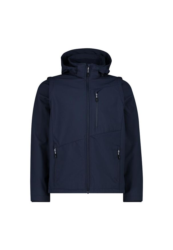 Kurtka męska turystyczna CMP 33A1827. Typ kołnierza: kaptur. Kolor: niebieski. Materiał: softshell. Sport: turystyka piesza