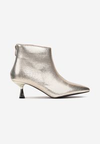 Renee - Złote Botki na Obcasie Typu Kaczuszka z Noskiem w Szpic Ecelini. Zapięcie: zamek. Kolor: złoty. Sezon: jesień, zima. Obcas: na obcasie. Wysokość obcasa: średni #5