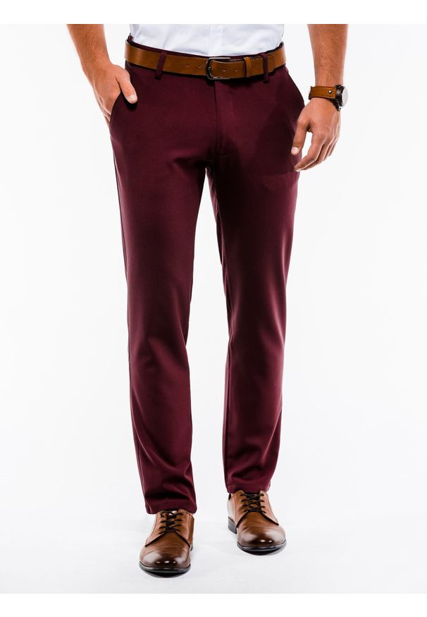 Ombre Clothing - Spodnie męskie chino P832 - bordowe - M. Kolor: czerwony. Materiał: tkanina, poliester, elastan, wiskoza. Styl: elegancki, klasyczny