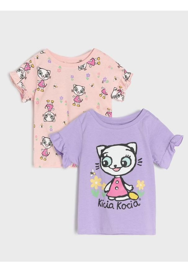 Sinsay - Koszulki 2 pack Kicia Kocia - fioletowy. Kolor: fioletowy. Długość rękawa: krótki rękaw. Długość: krótkie