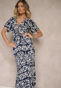 Renee - Niebieska Wiskozowa Sukienka z Abstrakcyjnym Wzorem Tuledia. Okazja: na co dzień, na imprezę, na spacer. Kolor: niebieski. Materiał: wiskoza. Sezon: lato. Styl: casual, elegancki