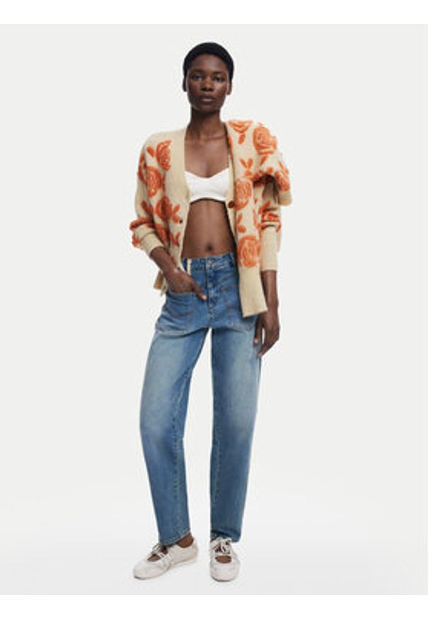 Desigual Kardigan Carter 25WWJF22 Beżowy Relaxed Fit. Kolor: beżowy. Materiał: syntetyk