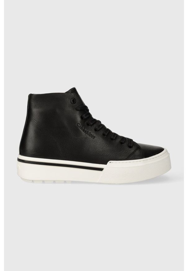 Calvin Klein trampki skórzane HIGH TOP LACE UP męskie kolor czarny HM0HM01165. Nosek buta: okrągły. Kolor: czarny. Materiał: skóra. Szerokość cholewki: normalna