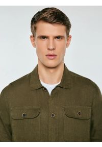 Big-Star - Lniana koszula męska khaki Workelin 303. Okazja: na co dzień. Kolor: zielony. Materiał: len. Długość rękawa: krótki rękaw. Styl: casual #2