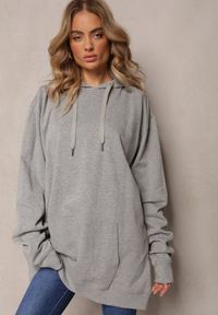 Renee - Szara Bluza Oversize z Kapturem i Kangurkową Kieszenią Befiana. Okazja: na co dzień, na spacer. Typ kołnierza: kaptur. Kolekcja: plus size. Kolor: szary. Materiał: jeans, dzianina. Długość rękawa: długi rękaw. Długość: długie. Wzór: aplikacja. Styl: casual #5