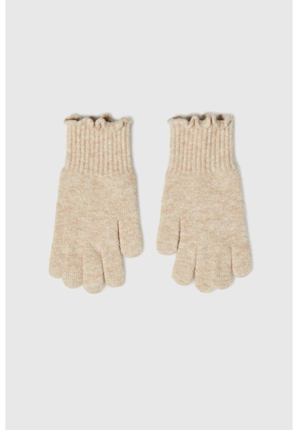 MOODO - Rękawiczki beżowe. Kolor: beżowy. Materiał: poliester, poliamid, akryl, wełna, wiskoza