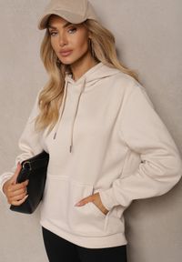 Renee - Ciemnobeżowa Bluza Kangurka z Kapturem i Szeroką Kieszenią Vaminita. Okazja: na co dzień. Typ kołnierza: kaptur. Kolor: beżowy. Styl: sportowy, wizytowy, casual, rockowy