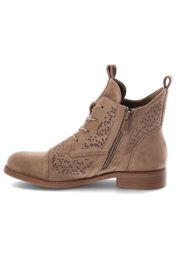 Botki damskie S.Barski, cholewka materiałowa ażurowa niski obcas lekka forma, beżowe, HY61-8009. Okazja: na co dzień. Zapięcie: sznurówki. Kolor: beżowy. Szerokość cholewki: normalna. Wzór: ażurowy. Materiał: materiał. Sezon: wiosna, jesień. Obcas: na obcasie. Styl: casual, elegancki. Wysokość obcasa: niski