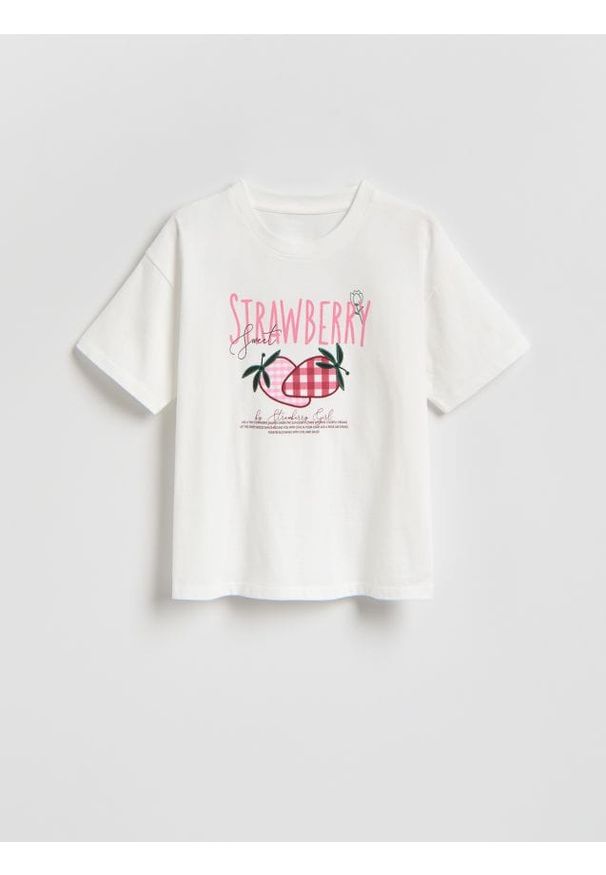 Reserved - T-shirt z nadrukiem - złamana biel. Materiał: bawełna. Wzór: nadruk