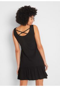 bonprix - Sukienka z dżerseju z falbanami i ozdobnym tyłem. Kolor: czarny. Materiał: jersey #1