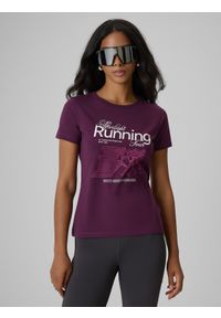 4f - 4F T-shirt slim z nadrukiem damski - fioletowy XS. Okazja: na co dzień. Kolor: fioletowy. Materiał: dzianina, materiał, bawełna, jeans. Wzór: nadruk. Styl: casual, klasyczny #1