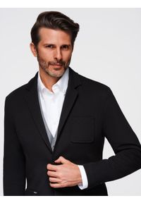 Ombre Clothing - Marynarka męska SLIM z dzianiny o subtelnej strukturze – czarna V2 - Rozmiar: XXL. Okazja: do pracy. Kolor: czarny. Materiał: dzianina. Wzór: kolorowy. Styl: klasyczny