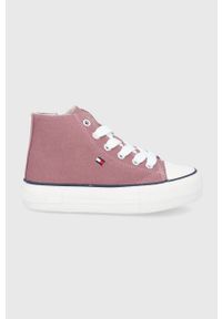 TOMMY HILFIGER - Tommy Hilfiger Trampki dziecięce kolor różowy. Nosek buta: okrągły. Kolor: różowy. Materiał: materiał, włókno, guma. Szerokość cholewki: normalna