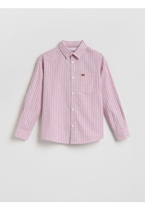 Reserved - Koszula oversize w paski - różowy. Kolor: różowy. Materiał: bawełna, tkanina. Wzór: paski