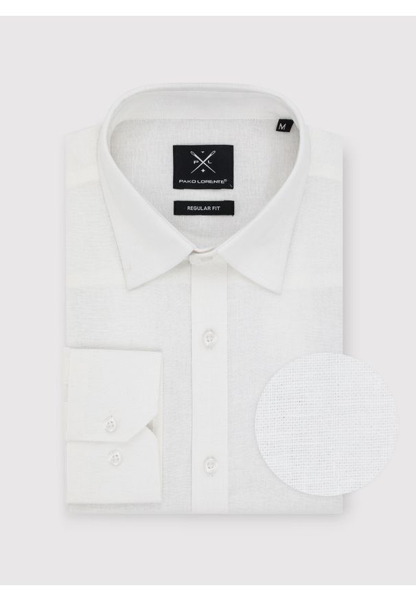 Pako Lorente - PAKO LORENTE – Biała koszula z lnu i bawełny. Kolor: niebieski, biały, czarny. Materiał: bawełna, len. Długość rękawa: długi rękaw. Długość: długie. Sezon: wiosna, lato