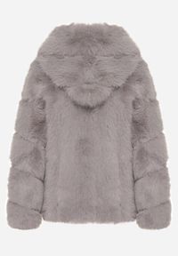 Born2be - Szara Futrzana Kurtka z Kapturem Daviella. Typ kołnierza: kaptur. Kolor: szary. Materiał: futro. Wzór: aplikacja #3