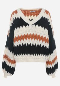 Born2be - Beżowy Sweter Oversize z Ozdobnym Wzorem Dzianiny Mexio. Kolor: beżowy. Materiał: dzianina. Długość: długie #5