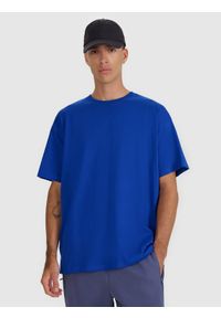 4f - 4F T-shirt oversize z nadrukiem męski - niebieski L. Okazja: na co dzień. Kolor: niebieski. Materiał: bawełna. Długość: długie. Wzór: nadruk. Styl: casual