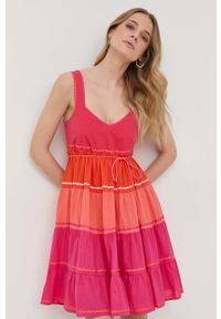 TwinSet - Twinset sukienka kolor różowy mini rozkloszowana. Kolor: różowy. Materiał: tkanina. Długość: mini