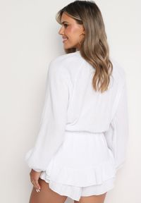 Born2be - Biały Bawełniany Kombinezon z Elastyczną Gumką w Talii i Spódnico-Spodenkami Gleasea. Okazja: na co dzień. Kolor: biały. Materiał: bawełna. Styl: elegancki, casual #4