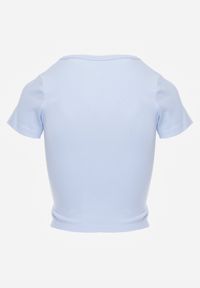 Renee - Niebieski Krótki T-shirt Basic z Okrągłym Dekoltem Gresalor. Okazja: na co dzień. Kolor: niebieski. Materiał: jeans, zamsz. Długość: krótkie. Styl: klasyczny, casual #5