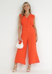 Born2be - Pomarańczowy Długi Kombinezon bez Rękawów z Paskiem Jemina. Kolor: pomarańczowy. Materiał: materiał. Długość rękawa: bez rękawów. Długość: długie #2