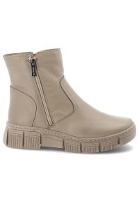 Beżowe Botki Wasak Ocieplane Buty Damskie. Okazja: na co dzień. Kolor: beżowy. Materiał: wełna, skóra. Wzór: grochy. Sezon: zima, jesień. Styl: casual #2