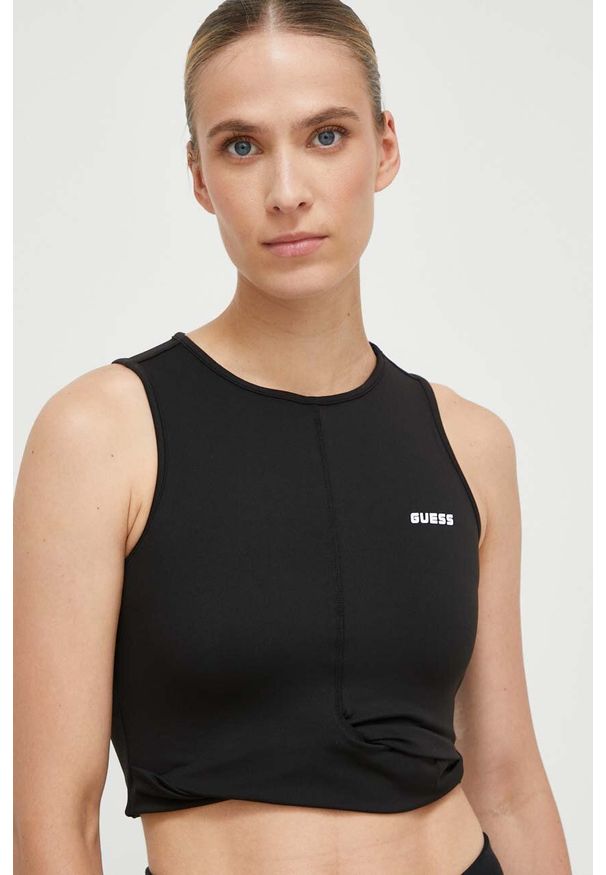 Guess top damski kolor czarny. Kolor: czarny. Materiał: dzianina. Styl: klasyczny