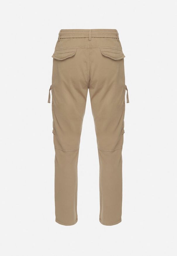 Born2be - Ciemnobeżowe Spodnie Cargo z Bawełny z Kieszeniami Aliria. Kolor: beżowy. Materiał: bawełna