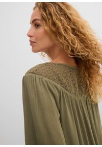 bonprix - Długa tunika z kreszowanego materiału, rękaw 1/2. Kolor: zielony. Materiał: materiał. Długość rękawa: krótki rękaw. Długość: długie, krótkie #2