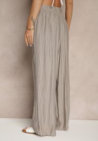 Renee - Szare Spodnie o Szerokim Kroju High Waist Natoreia. Okazja: na co dzień. Stan: podwyższony. Kolor: szary. Styl: boho, klasyczny, elegancki, casual #5