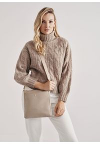 Ochnik - Beżowa torebka damska z kieszonką. Kolor: beżowy. Materiał: skórzane. Rodzaj torebki: na ramię #4