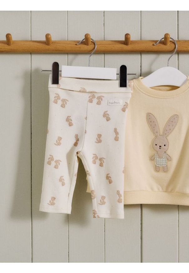 Sinsay - Bawełniane legginsy ze wzorem - kremowy. Kolor: kremowy. Materiał: bawełna