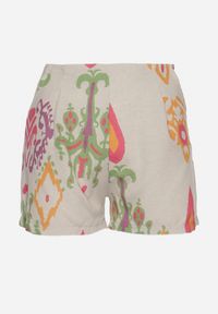 Born2be - Beżowo-Różowe Szorty o Dopasowanym Kroju w Etno Wzór Arelafa. Kolor: zielony. Materiał: tkanina. Sezon: lato. Styl: etno #6