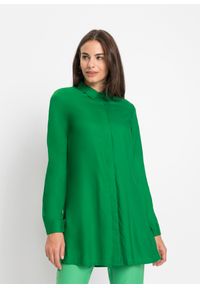 bonprix - Długa bluzka z rozcięciem. Kolor: zielony. Długość: długie #1