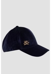 Karl Lagerfeld - KARL LAGERFELD Granatowa czapka z daszkiem Autograph Pin Velvet. Kolor: niebieski. Materiał: welur. Styl: elegancki #1
