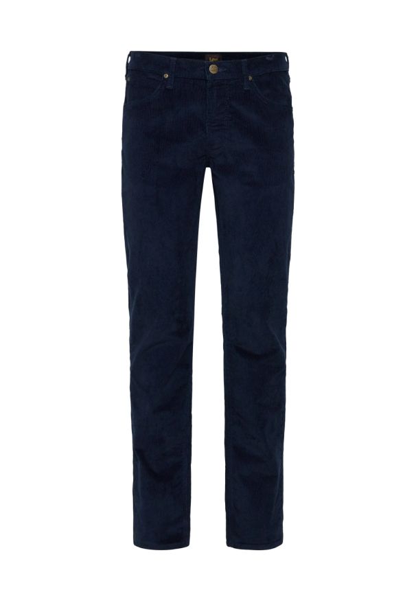 Lee - MESKIE SPODNIE MATERIAŁOWE LEE DAREN ZIP FLY RIVET NAVY 112373981. Materiał: materiał