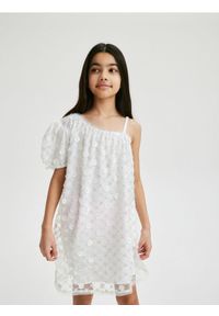 Reserved - Sukienka z cekinową aplikacją - złamana biel. Materiał: tiul, tkanina. Wzór: aplikacja
