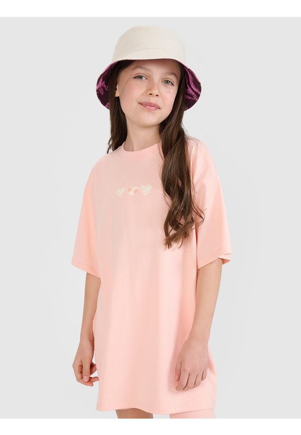 4f - 4F T-shirt oversize z nadrukiem dziewczęcy - pomarańczowy 164 (13-14 lat). Okazja: na co dzień. Kolor: pomarańczowy. Materiał: bawełna, materiał, jersey. Długość rękawa: krótki rękaw. Długość: krótkie. Wzór: nadruk. Sezon: lato. Styl: klasyczny, elegancki, sportowy, casual