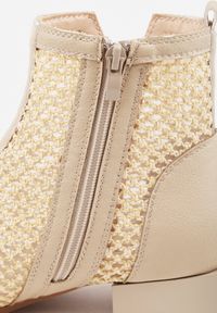 Renee - Beżowe Plecione Botki z Wkładką ze Skóry Naturalnej Nadelle. Kolor: beżowy. Materiał: skóra. Wzór: haft. Styl: elegancki, boho #4