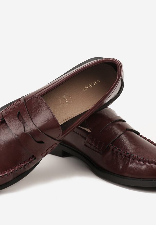 Renee - Bordowe Mokasyny Vices z Marszczeniem i Wkładką ze Skóry Naturalnej Mestia. Okazja: na co dzień. Kolor: czerwony. Materiał: skóra. Styl: klasyczny, casual, elegancki