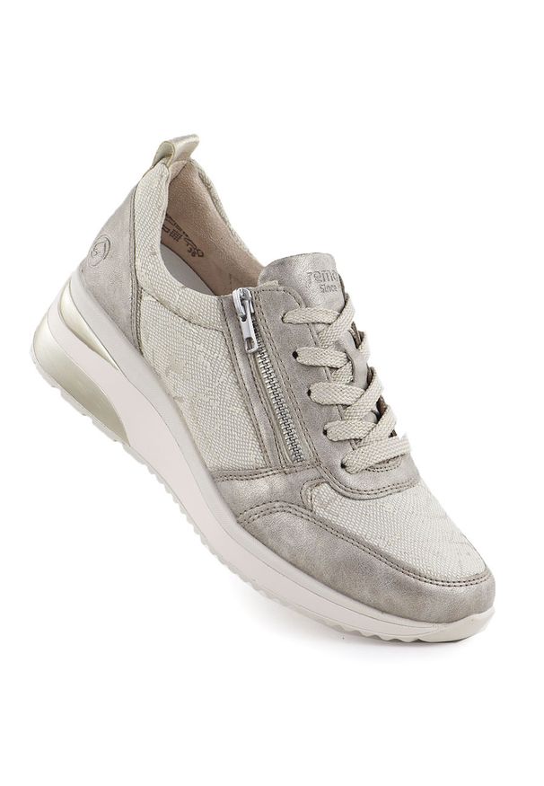 Sneakersy damskie na koturnie złote Remonte Rieker D2401-61. Kolor: złoty. Materiał: skóra ekologiczna. Obcas: na koturnie