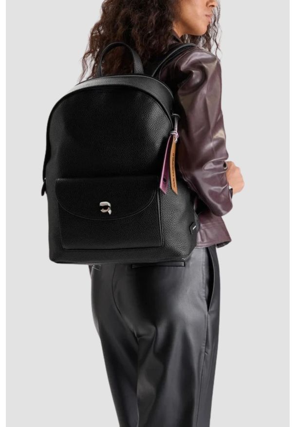 Karl Lagerfeld - KARL LAGERFELD Czarny plecak damski Ikon Pebble. Kolor: czarny. Materiał: skóra ekologiczna. Styl: casual, elegancki