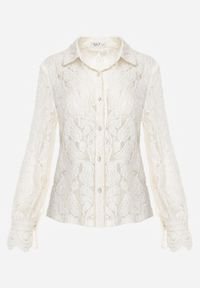 Born2be - Jasnobeżowa Koronkowa Koszula Zapinana Analeta. Kolor: beżowy. Materiał: koronka. Styl: elegancki #7